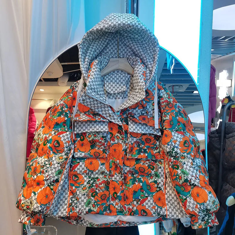 Harajuku Style Printed Down Jacket for Women