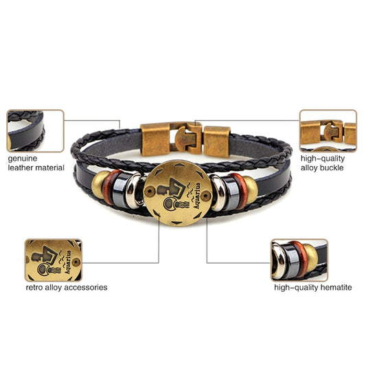 Vintage Horoscope Leather Bracelet for Men