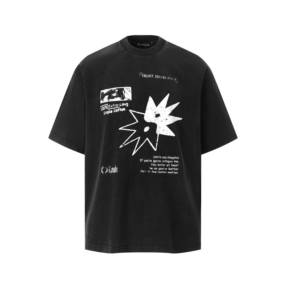 Harajuku Style Faded Printed Cotton Tee - Men's Loose Fit