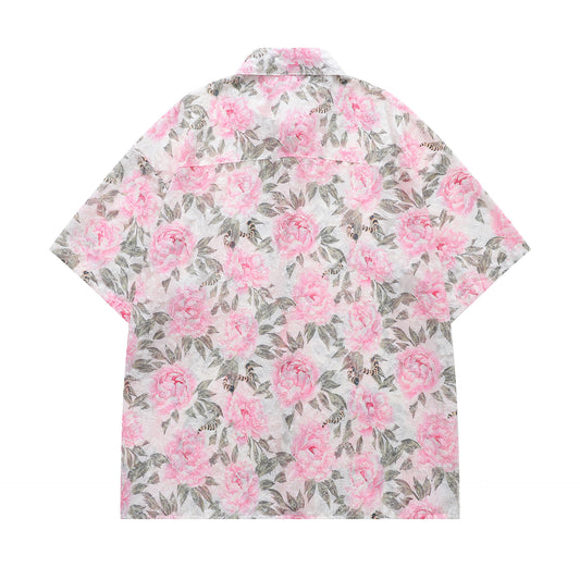 Retro Floral Jacquard Short Sleeve Shirt