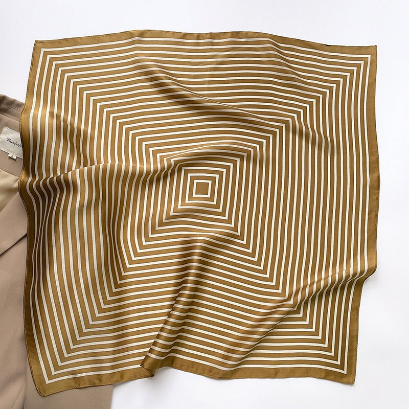 Playful Striped Mulberry Silk Square Scarf for Women
