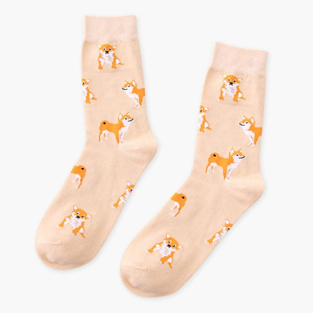 Kawaii Shiba Inu & Corgi Cartoon Cotton Socks for Women