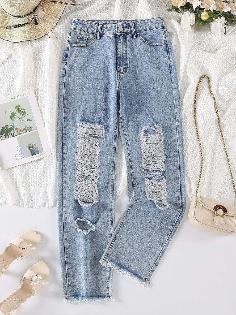 Harajuku Distressed Raw Hem Jeans
