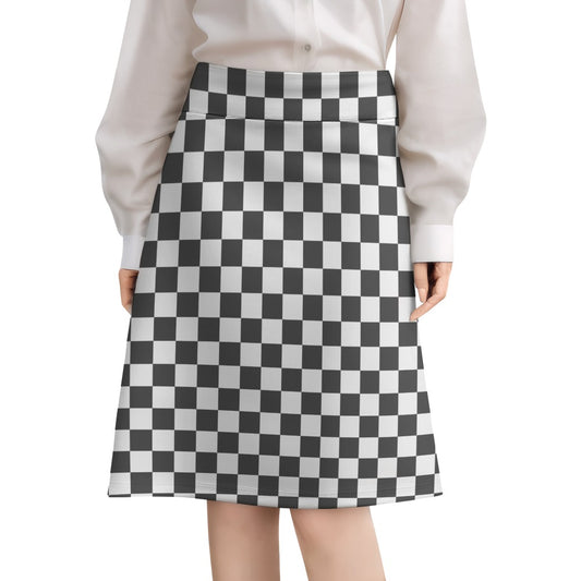 Gray White Checkerboard Zipper Skirt