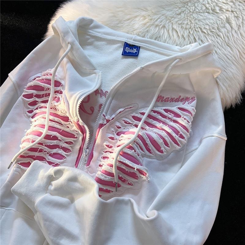 Embroidery Butterfly Cardigan Hoodie - Harajuku Style