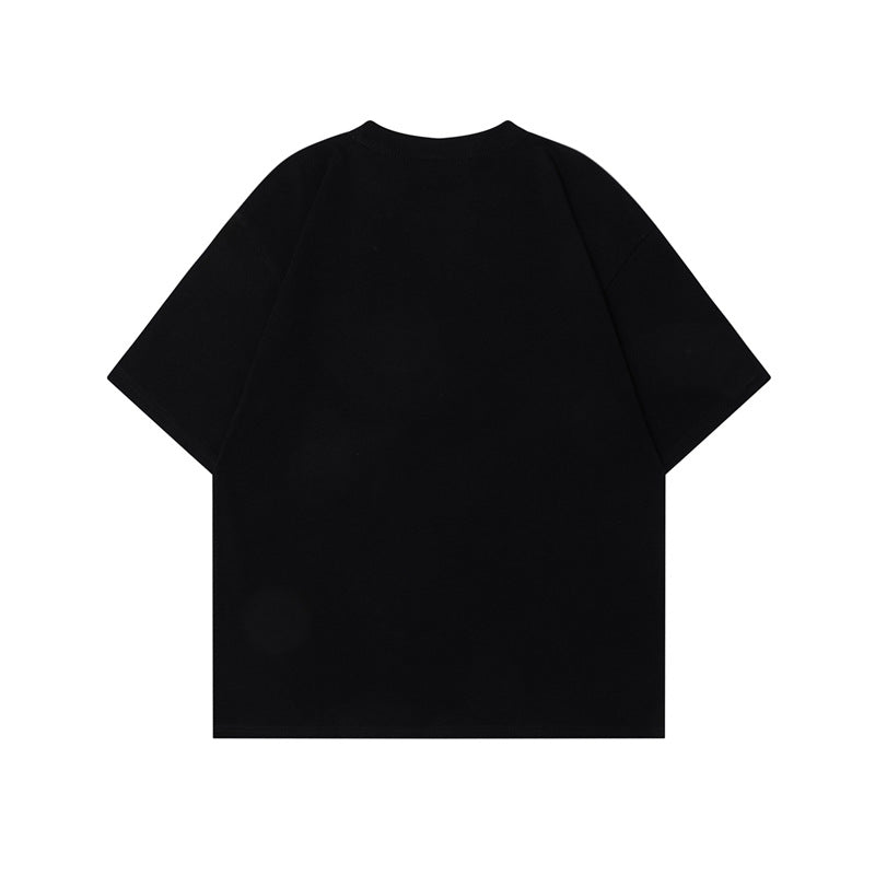 Street Heart Print Loose Short Sleeve T-Shirt for Women and Men Summer Couple Round Neck Oversize Top
