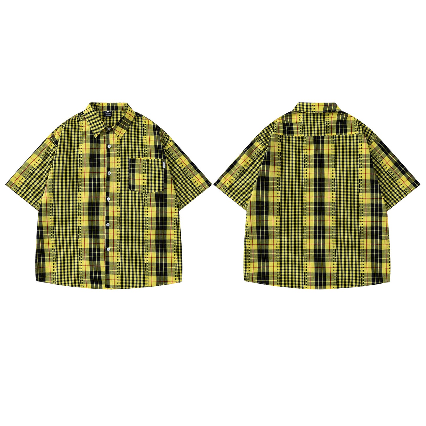 Retro Frayed Plaid Short Sleeve Shirt - Harajuku Style