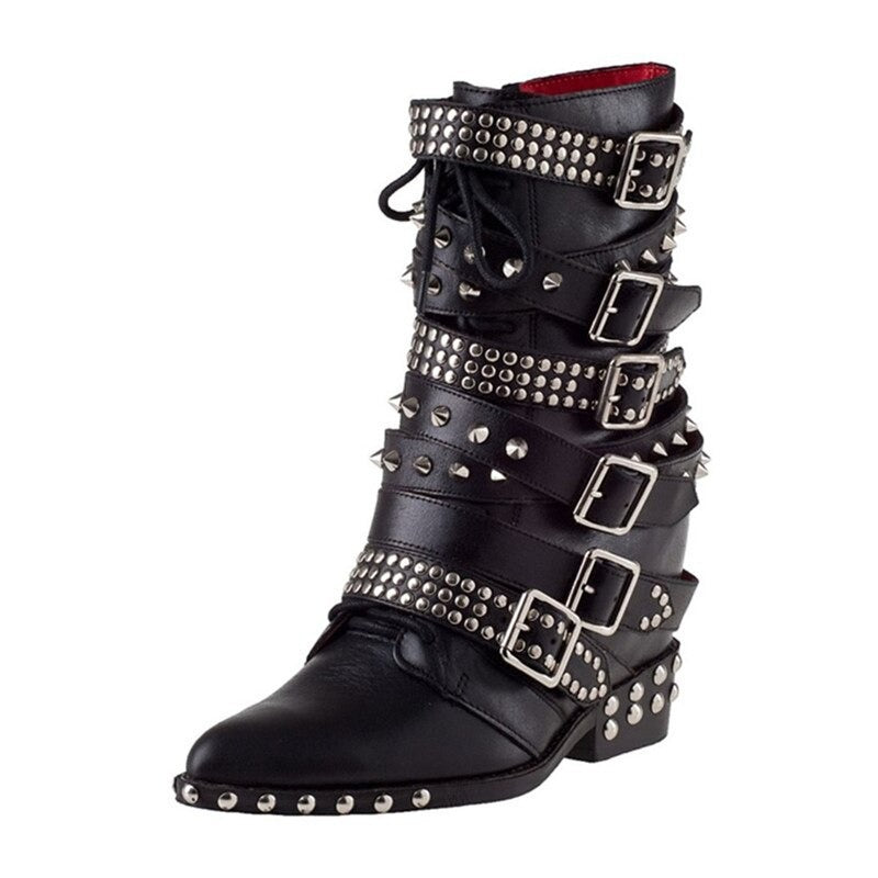 Harajuku Style Genuine Leather Ankle Boots with Belt Buckles