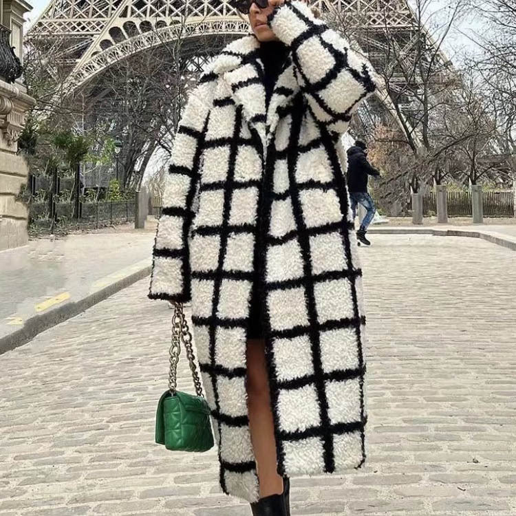 Harajuku Style Women's Black and White Large Plaid Overcoat