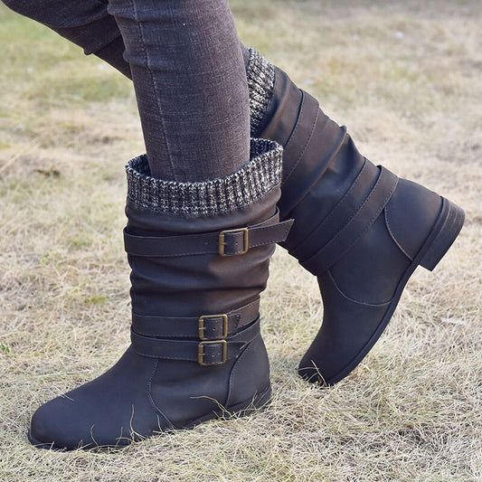 Women’s Retro Chunky Heels Mid Calf Boots