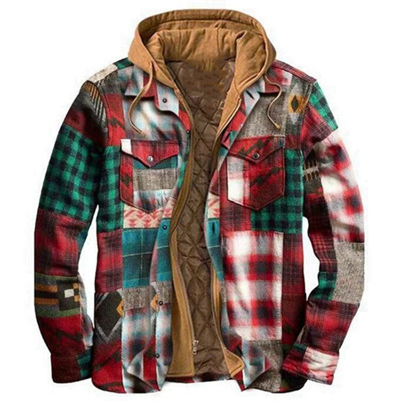 Men's Harajuku Plaid Jacket - Cotton 3D Printed Coat