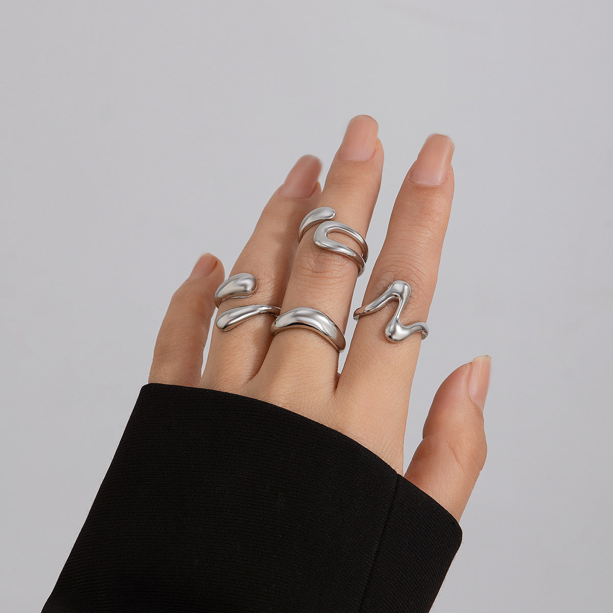Playful Geometric Open Mouth Ring - Harajuku Style
