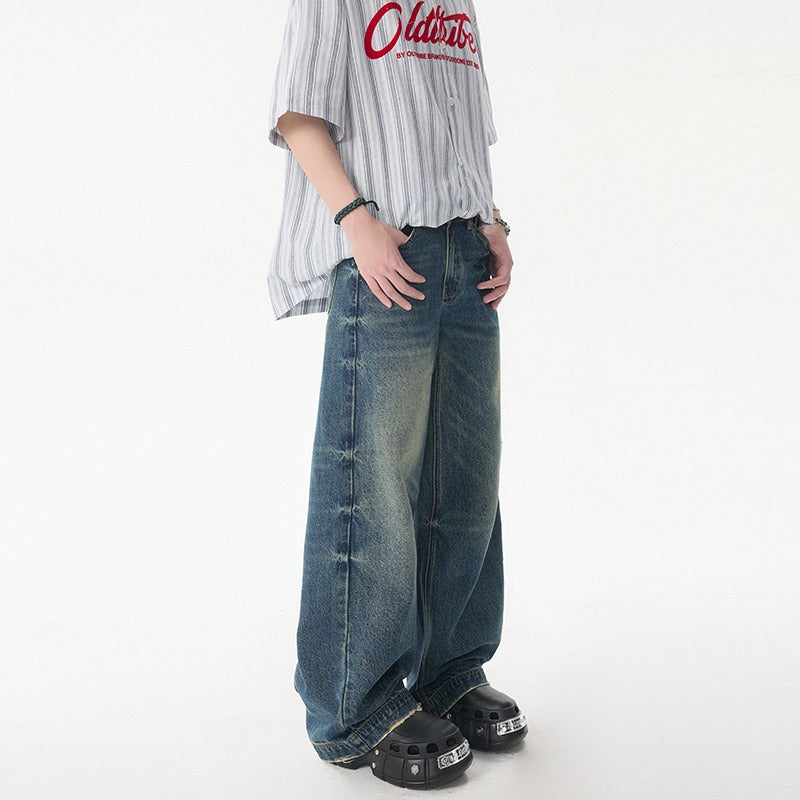 Vintage Blue Straight Leg Casual Jeans for Men