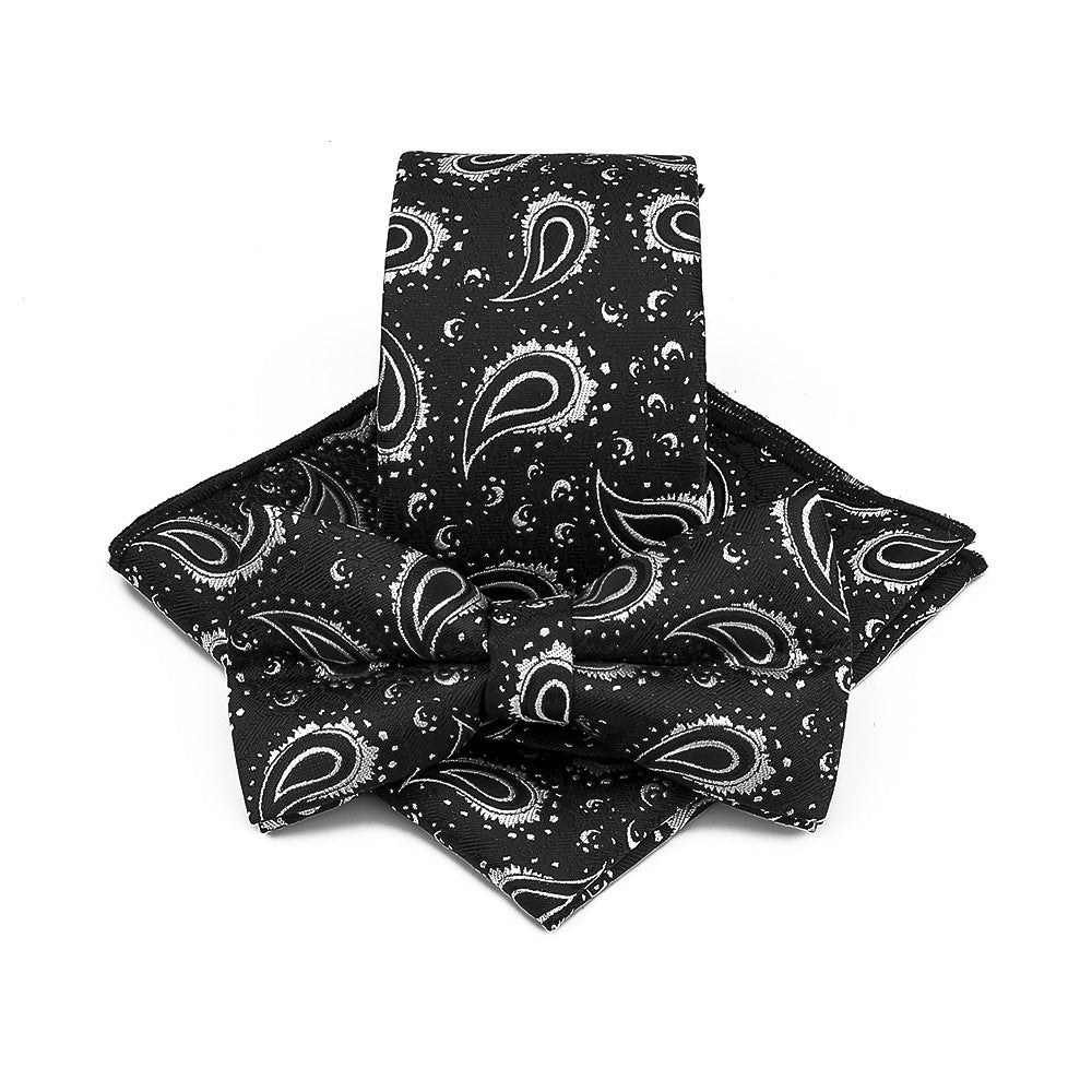 Polyester Tie Men's Jacquard Cashew Flower Floral Bow Tie Set
