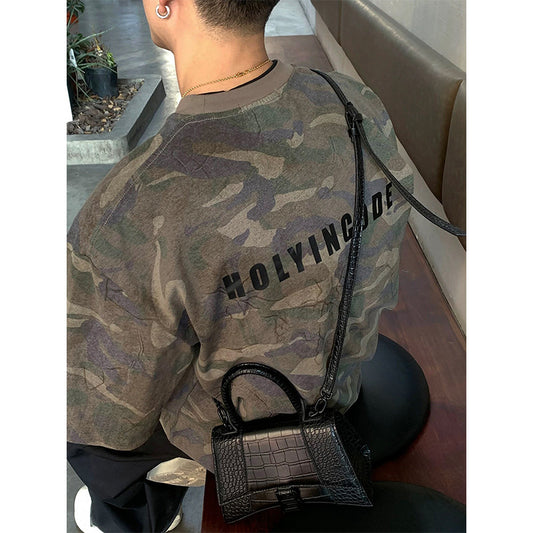 Washed Camouflage Letter T-Shirt