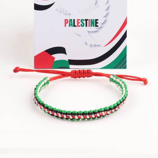 Palestine Flag Color Matching Silver Beads Bracelet