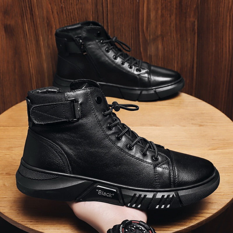 Men's High-Top Casual Leather Plush Boots