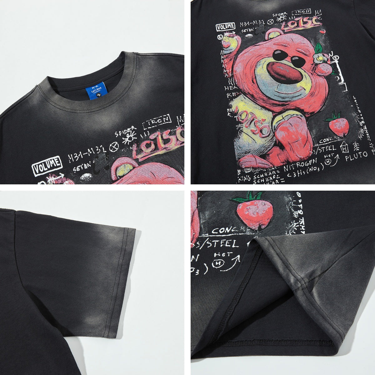 Retro Strawberry Bear Print Short Sleeve T-Shirt