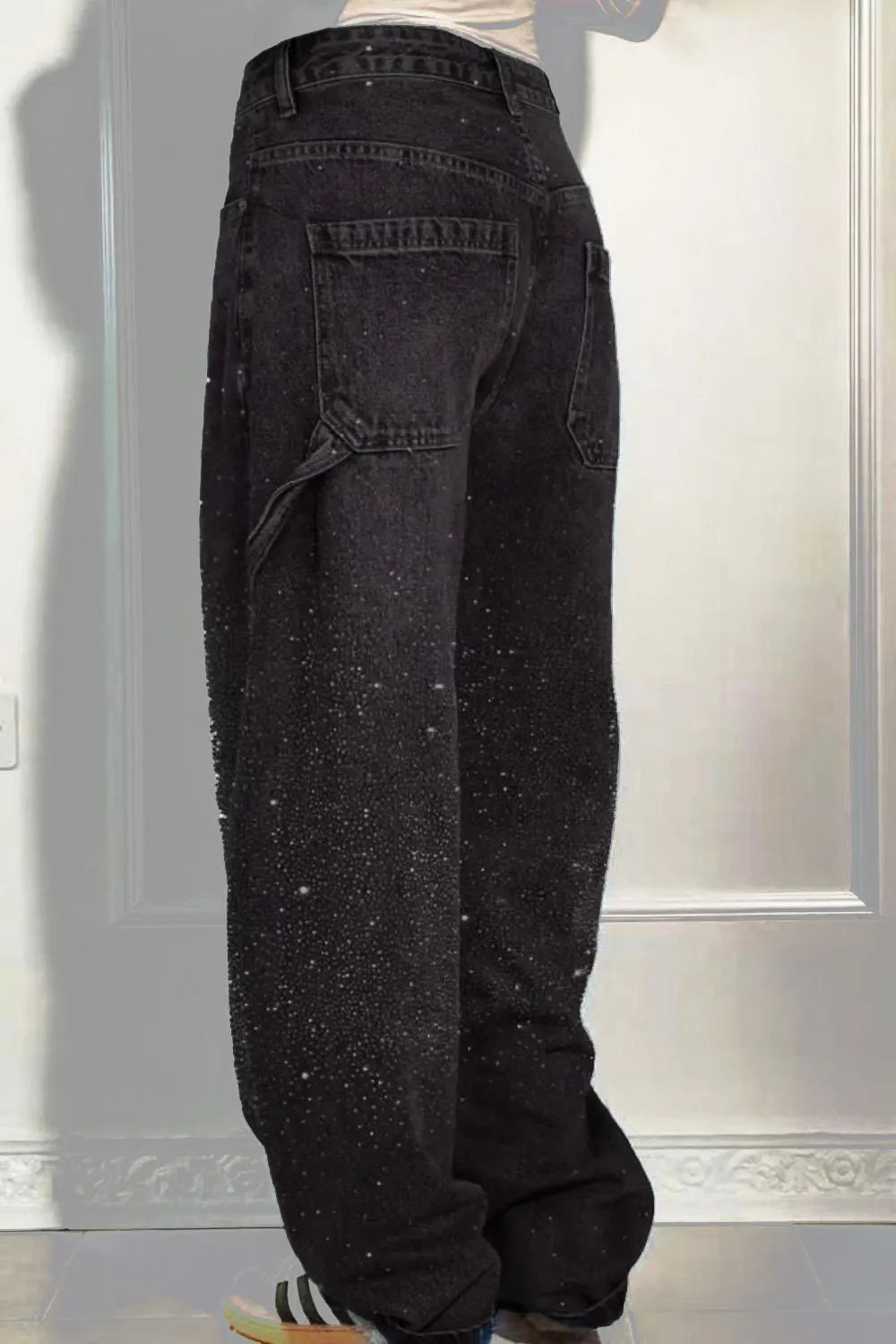 Plus Size Washed Rhinestone Detail Wide Leg Jeans
