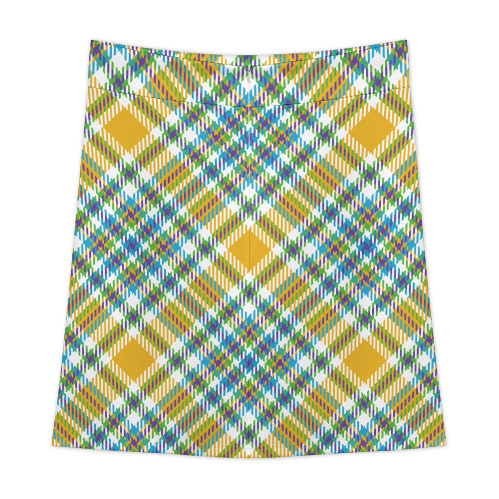 Yellow Plaid Zipper Skirt Women's Short Dress