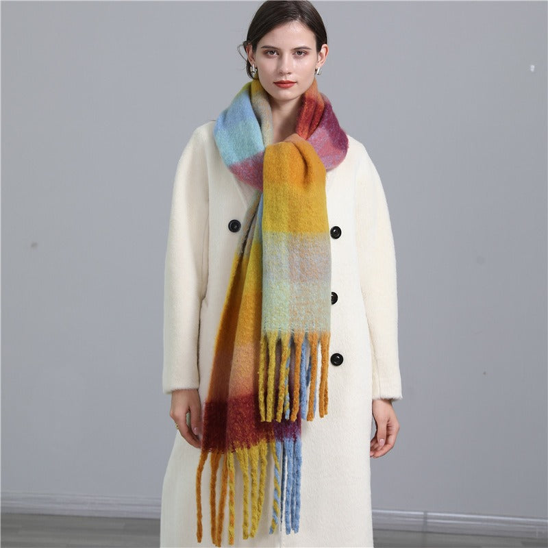 Thickened Imitation Cashmere Plaid Scarf for Women