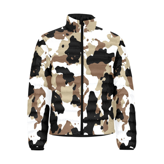 Brown and White Black Camo Men's Lightweight Bomber Jacket