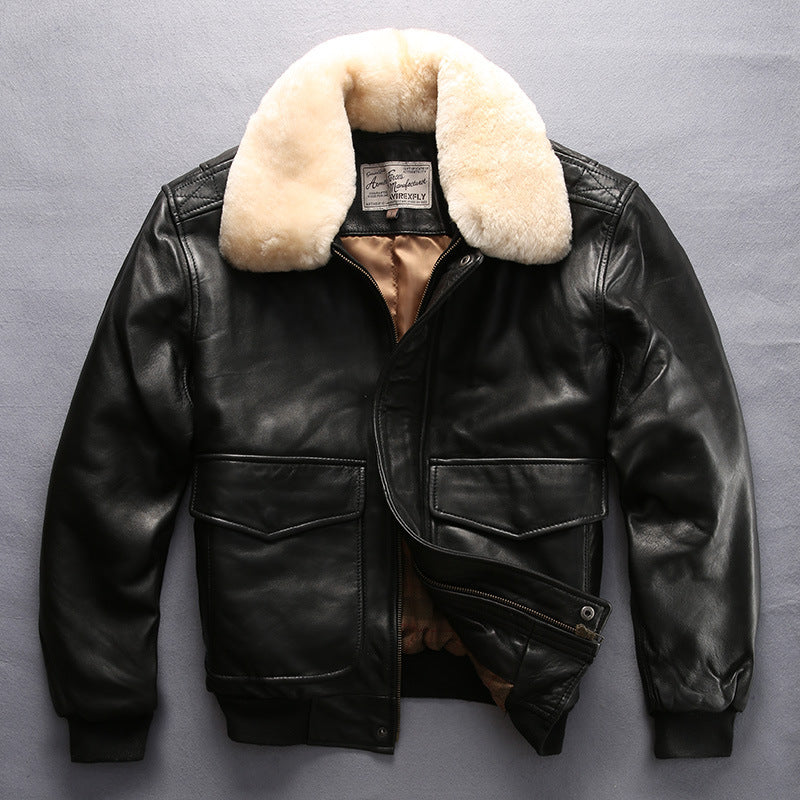 Harajuku Style Sheepskin Leather Flight Jacket