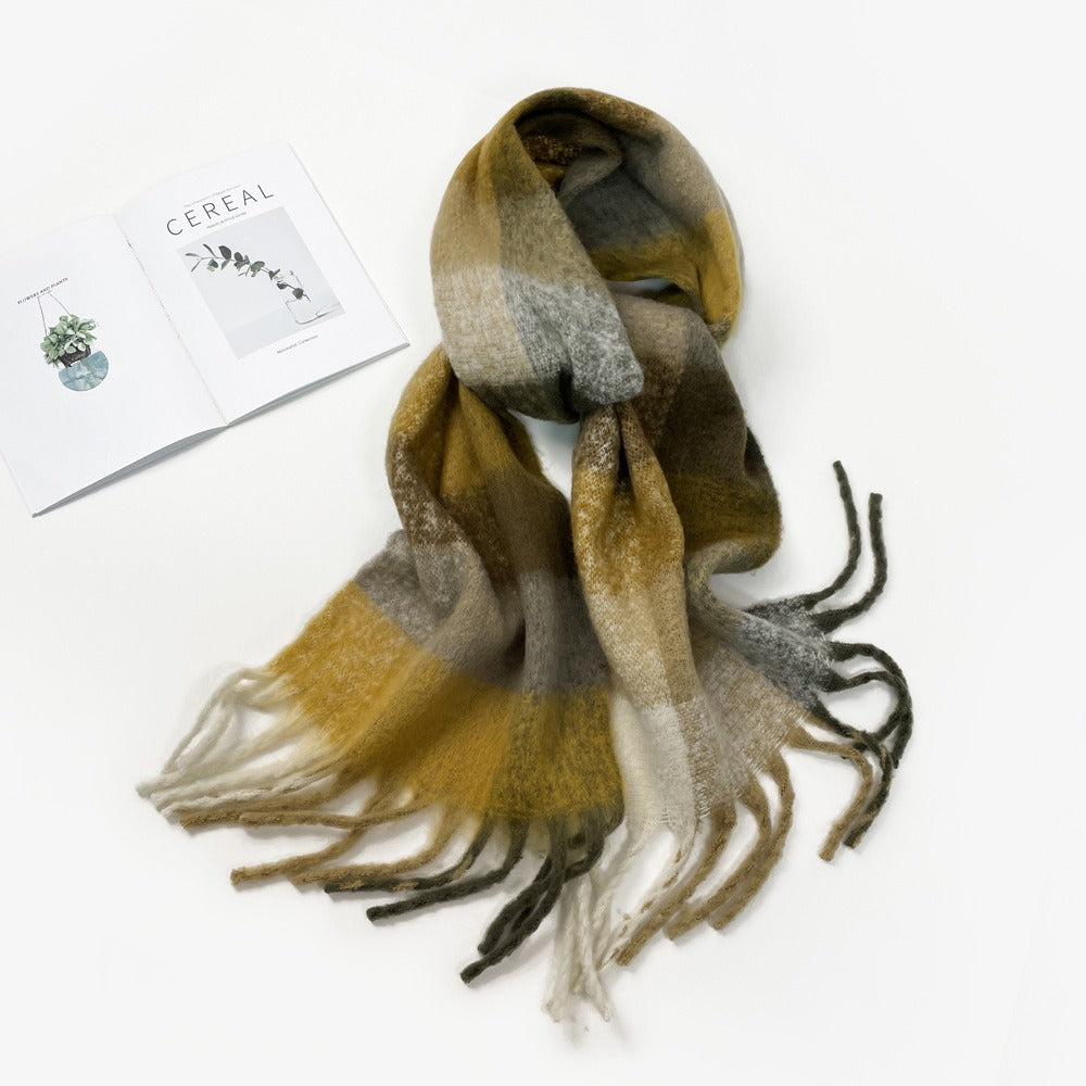 Colorful Plaid Mohair Scarf - Women's Winter Warmth