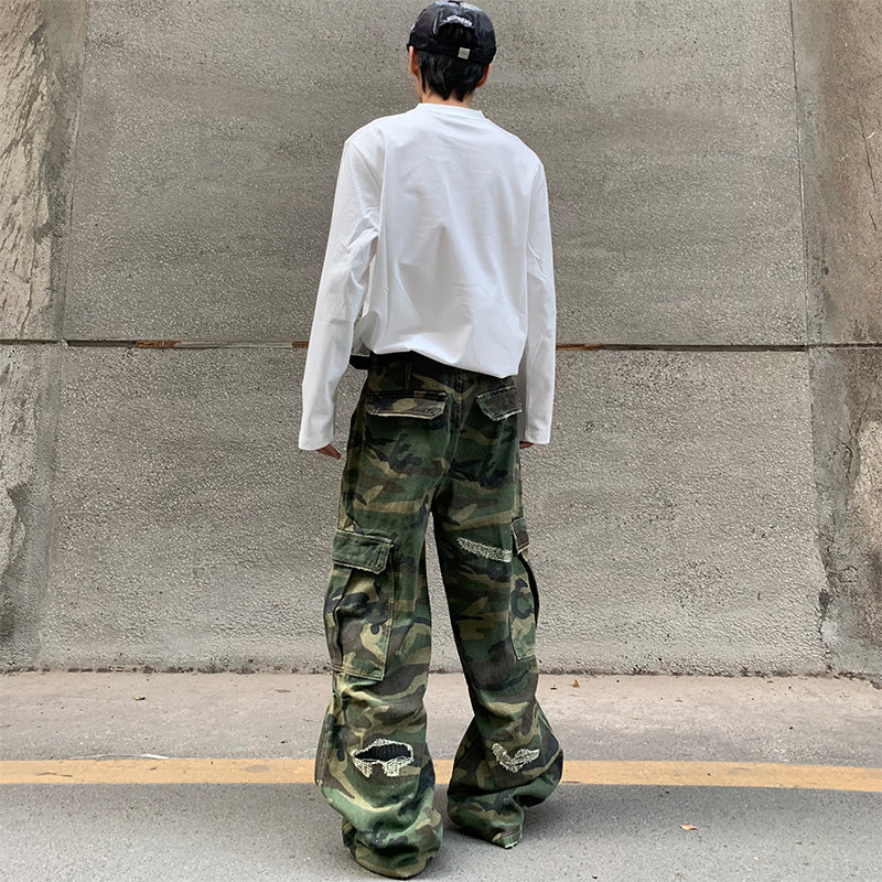 Camouflage Wide Leg Drape Jeans