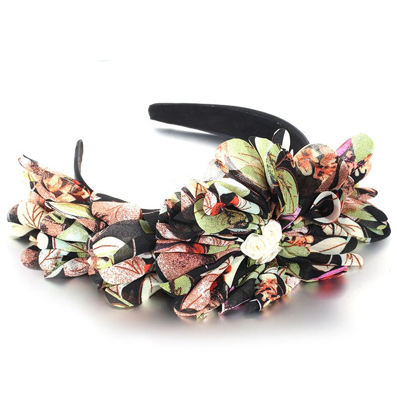 Fashionable Leaf Pattern Fabric Oversized Flower Headband