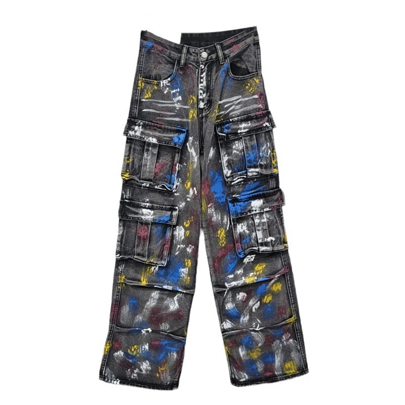 Graffiti Multi Pocket Workwear Jeans for Women