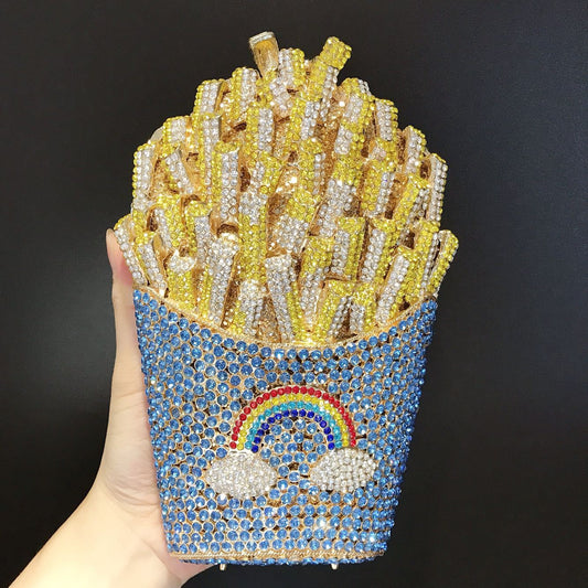 3D French Fries Crystal Evening Clutch Bag