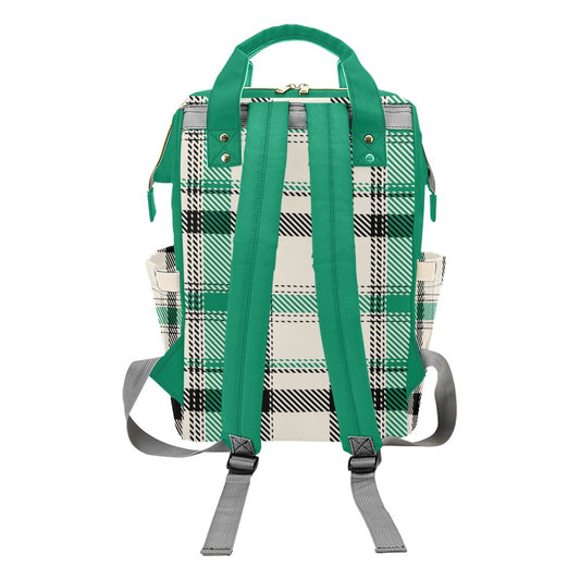 White Green Black Plaid Multi-Function Backpack