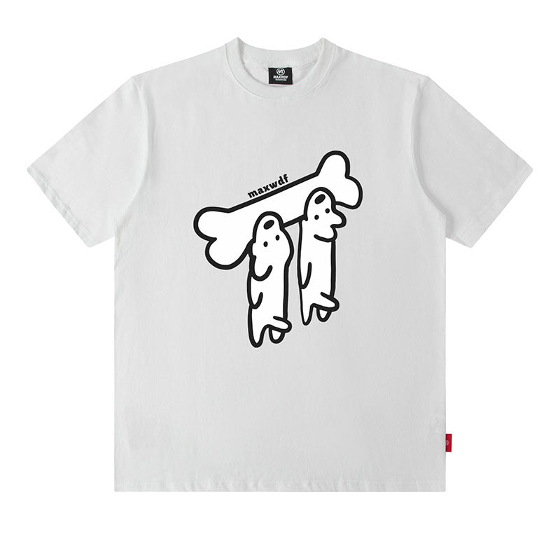 Oversized Cotton T-Shirt with Playful Sausage Dog Print