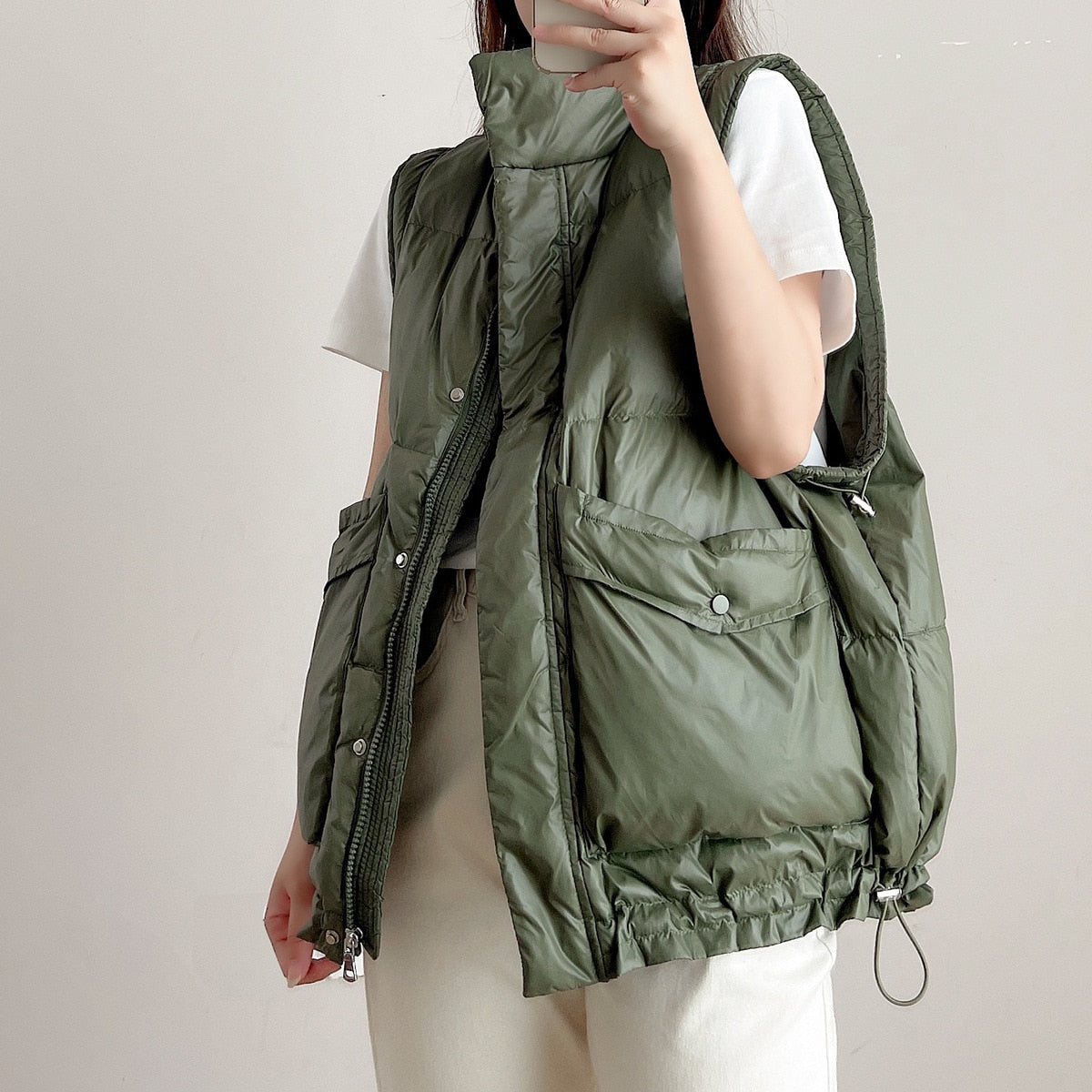 Harajuku Style White Down Winter Vest for Women
