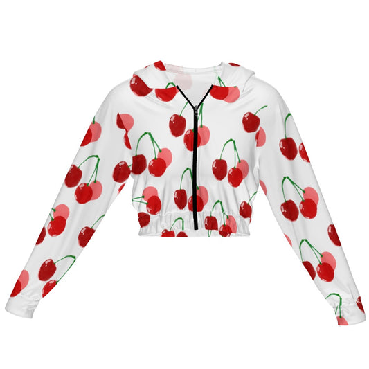 Cherry Women's Chiffon Cropped Jacket Zipper Jacket