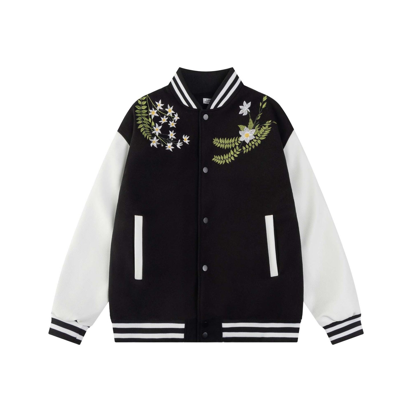 Spliced Floral Embroidered Baseball Jacket