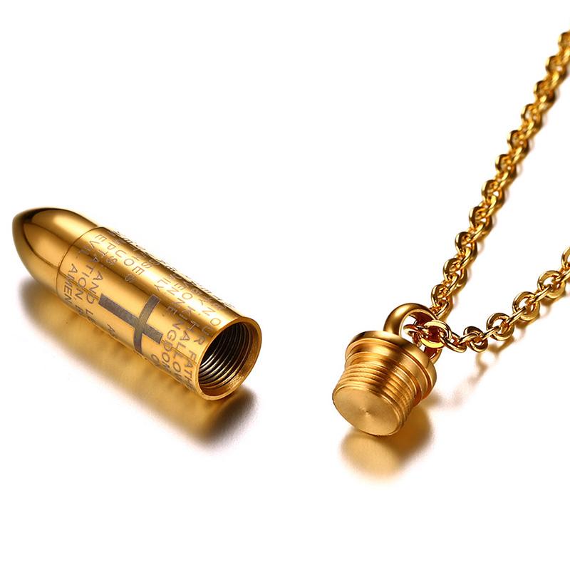 Engraved Bullet Cross Necklace for Men
