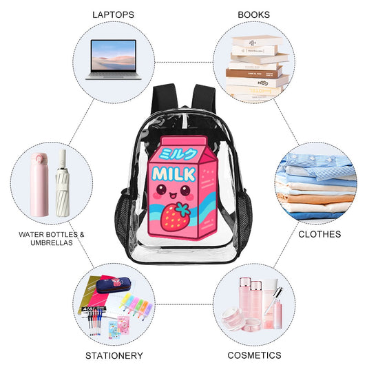 Kawaii Pink Strawberry Milk Transparent Backpack
