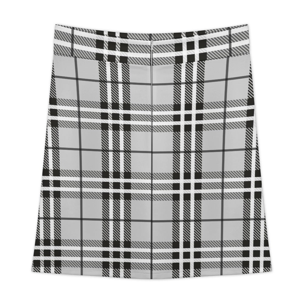 Black and White Plaid Zipper Skirt for Women