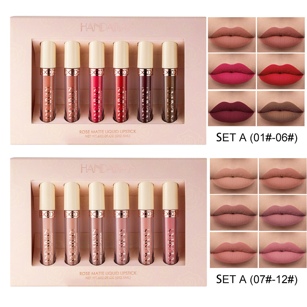 Harajuku Style 6 Matte Rose Lip Gloss Set - Gift Box