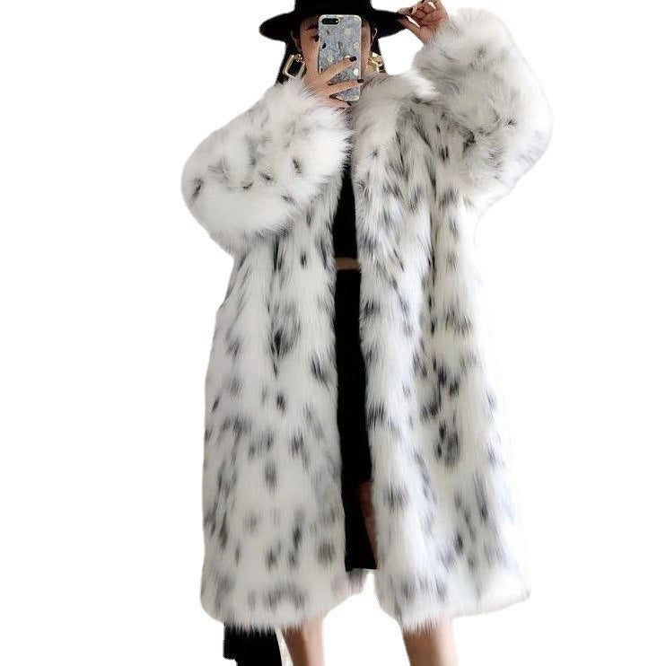 Playful White Leopard Faux Fur Jacket for Women