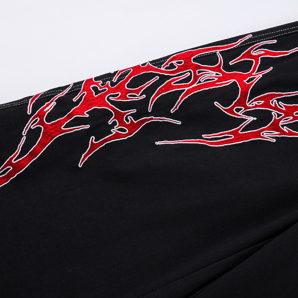 Sense Thorns Embroidery Wide Leg Denim Trousers