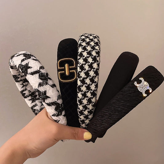 Black And White Plaid Woven Headband