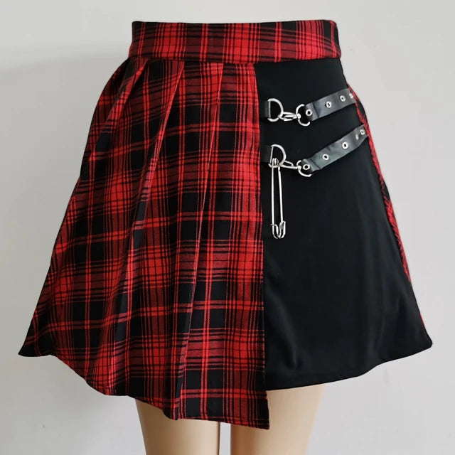 Gothic Kawaii Plaid Pleated Skirt - Harajuku Fashion