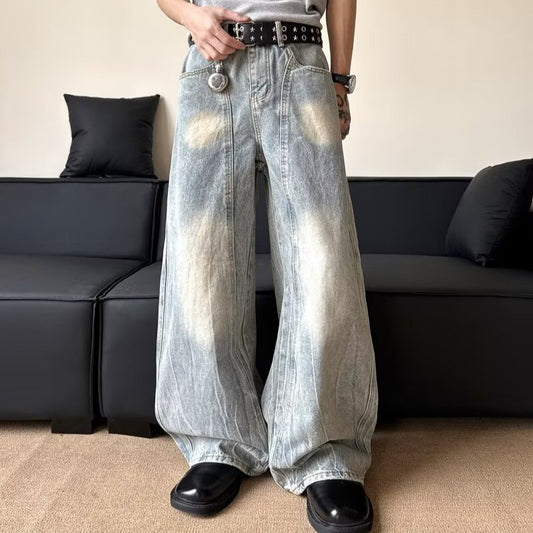 Curved Knife Denim Loose Wide Leg Pants