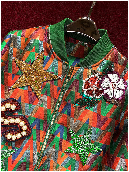 Harajuku Style Slim Jacket with Diamond Embroidery