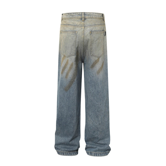 Men's Distressed Denim Pants with Paint Splatter