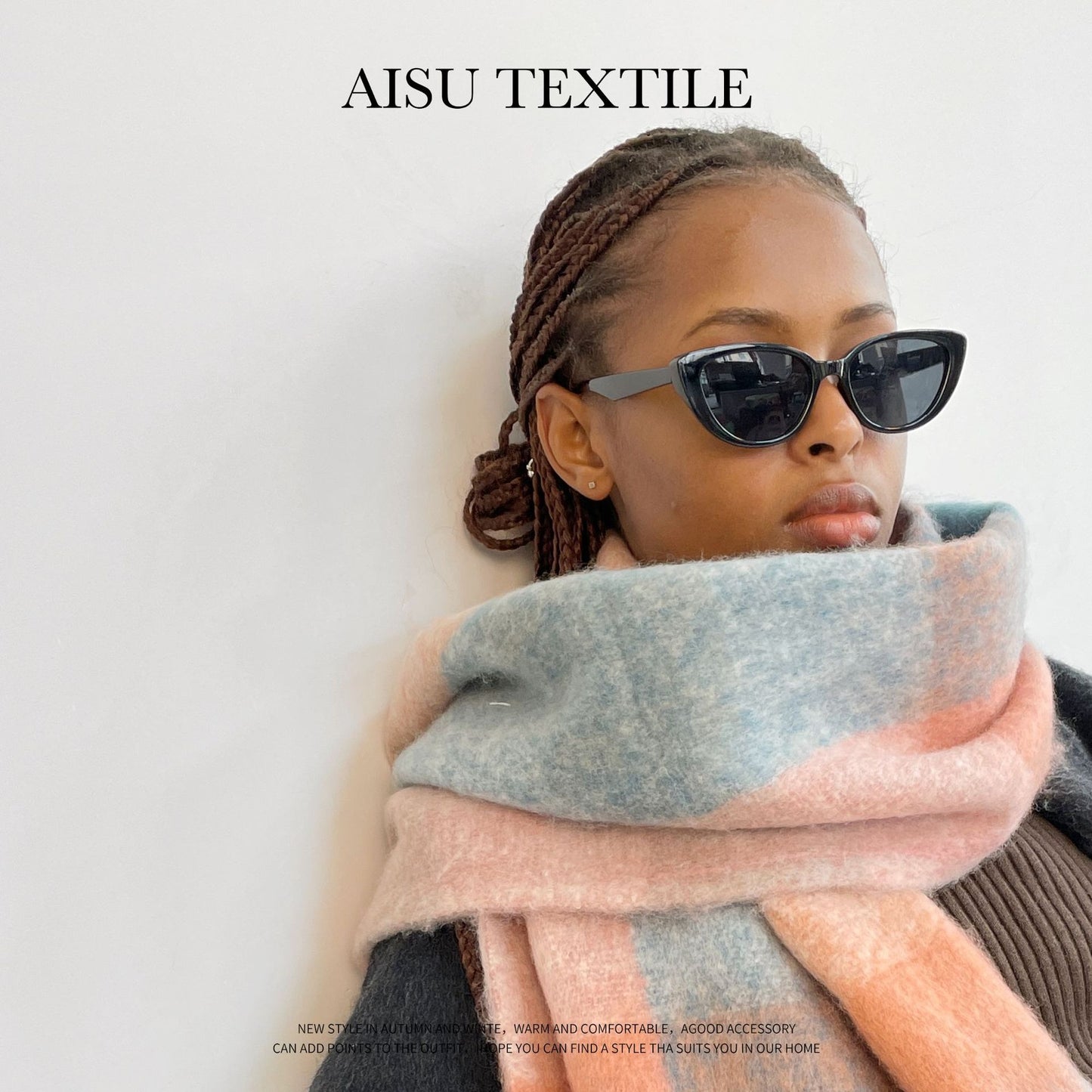 Colorful Plaid Mohair Scarf - Women's Winter Warmth