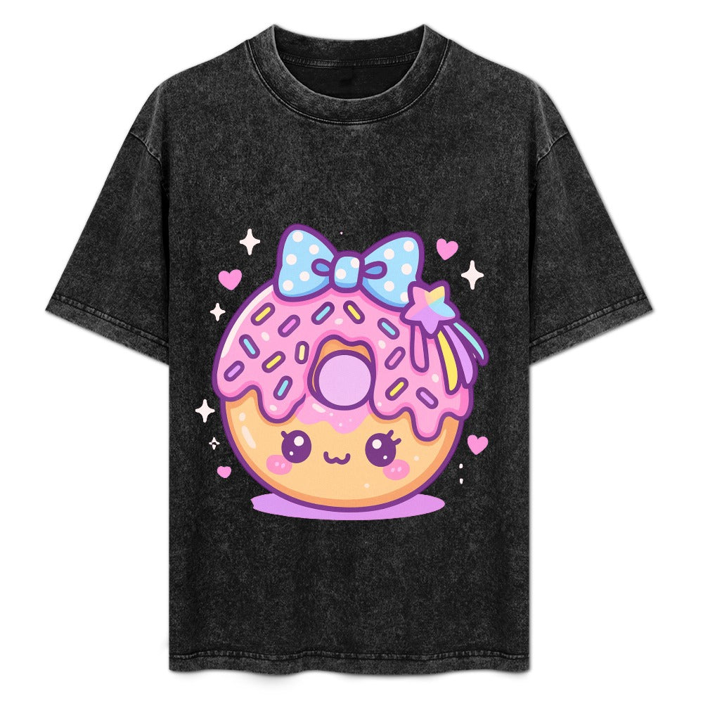 Kawaii Donut Hot Vintage Wash Off Shoulder T-Shirt